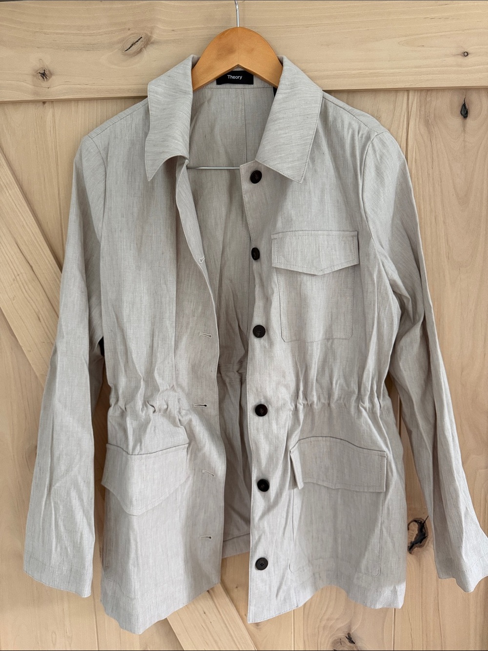 Theory Light Gray Drawstring Utility Field Jacket